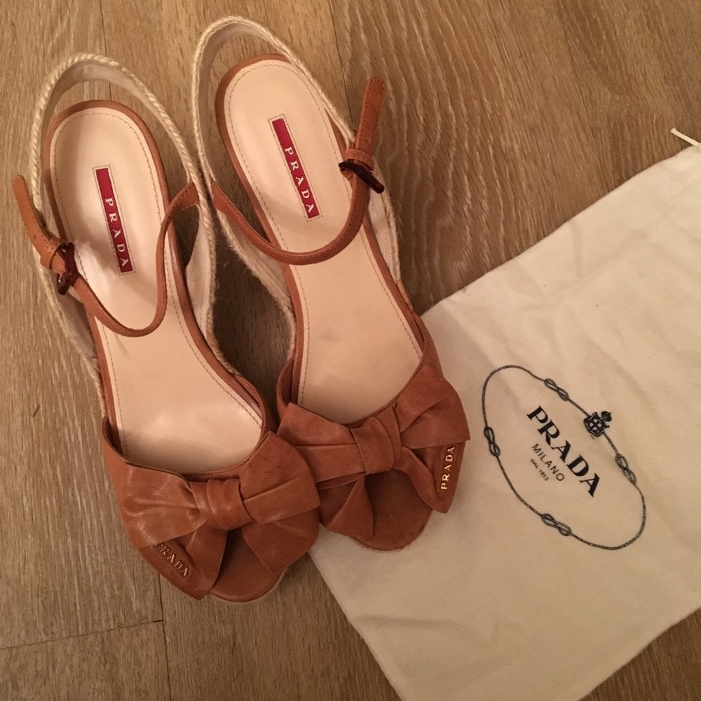 Prada Espadrille Wedges with leather bow